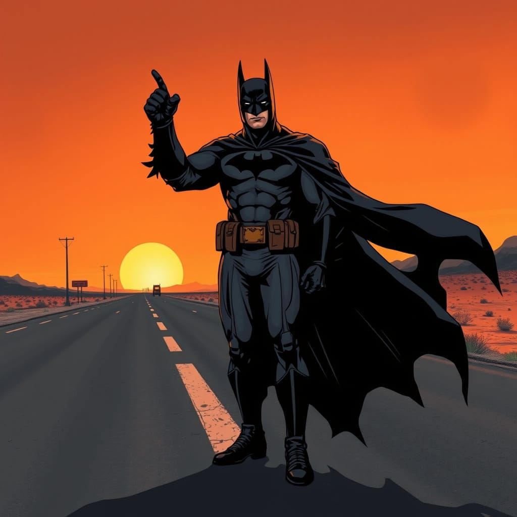 Batman hitchhiking