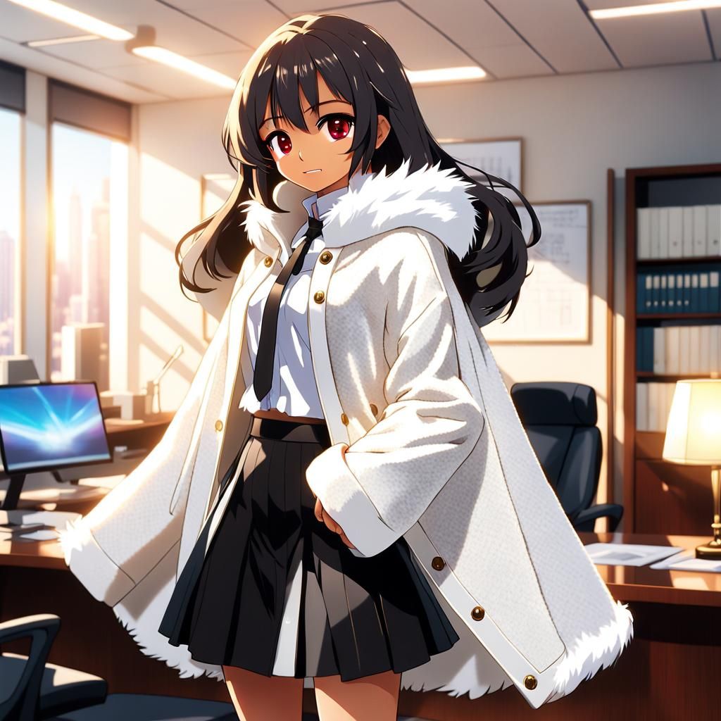 Anime Woman in Fur Cloak, Detailed Digital Art