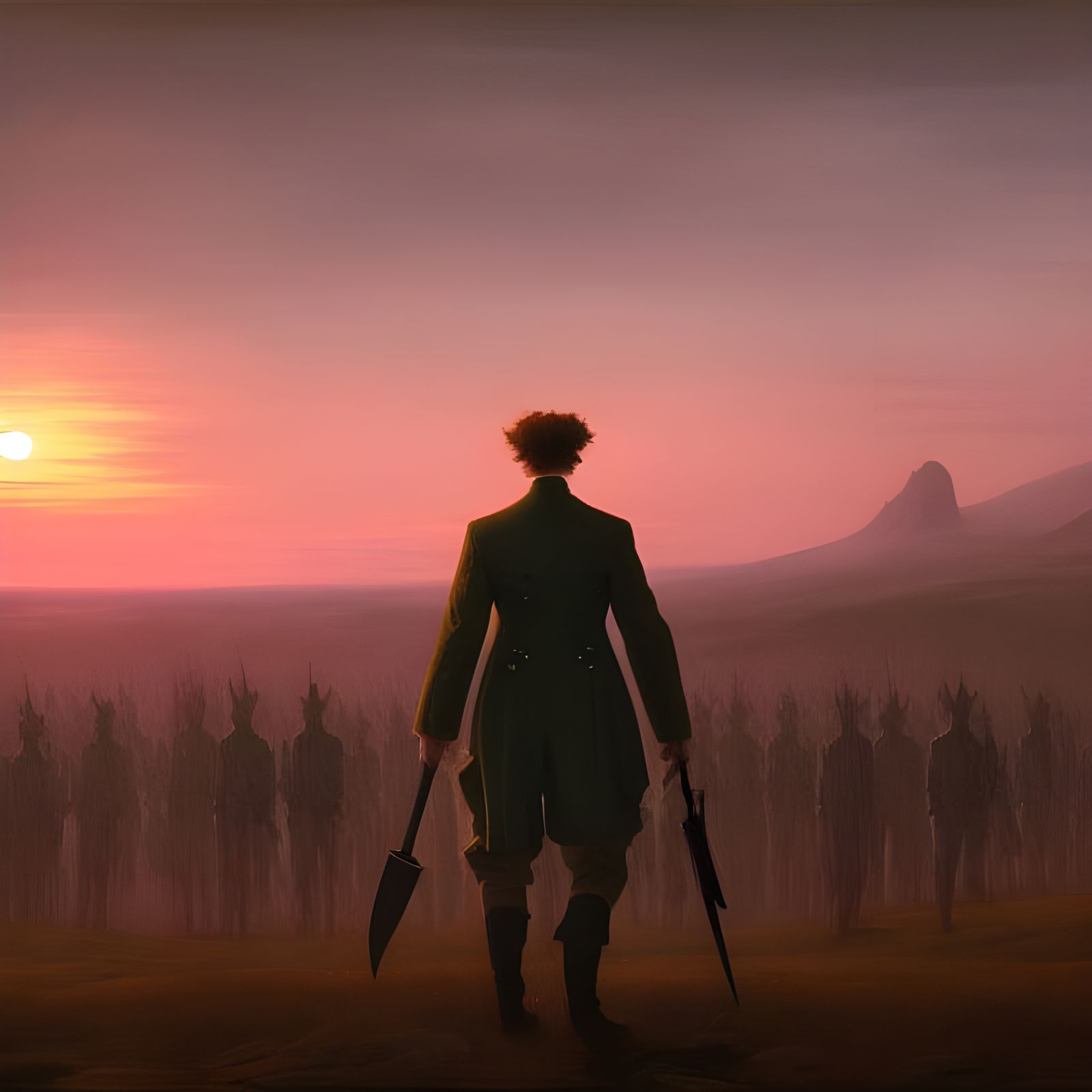 Monstrous Army at Sunset: Romantic Digital Painting