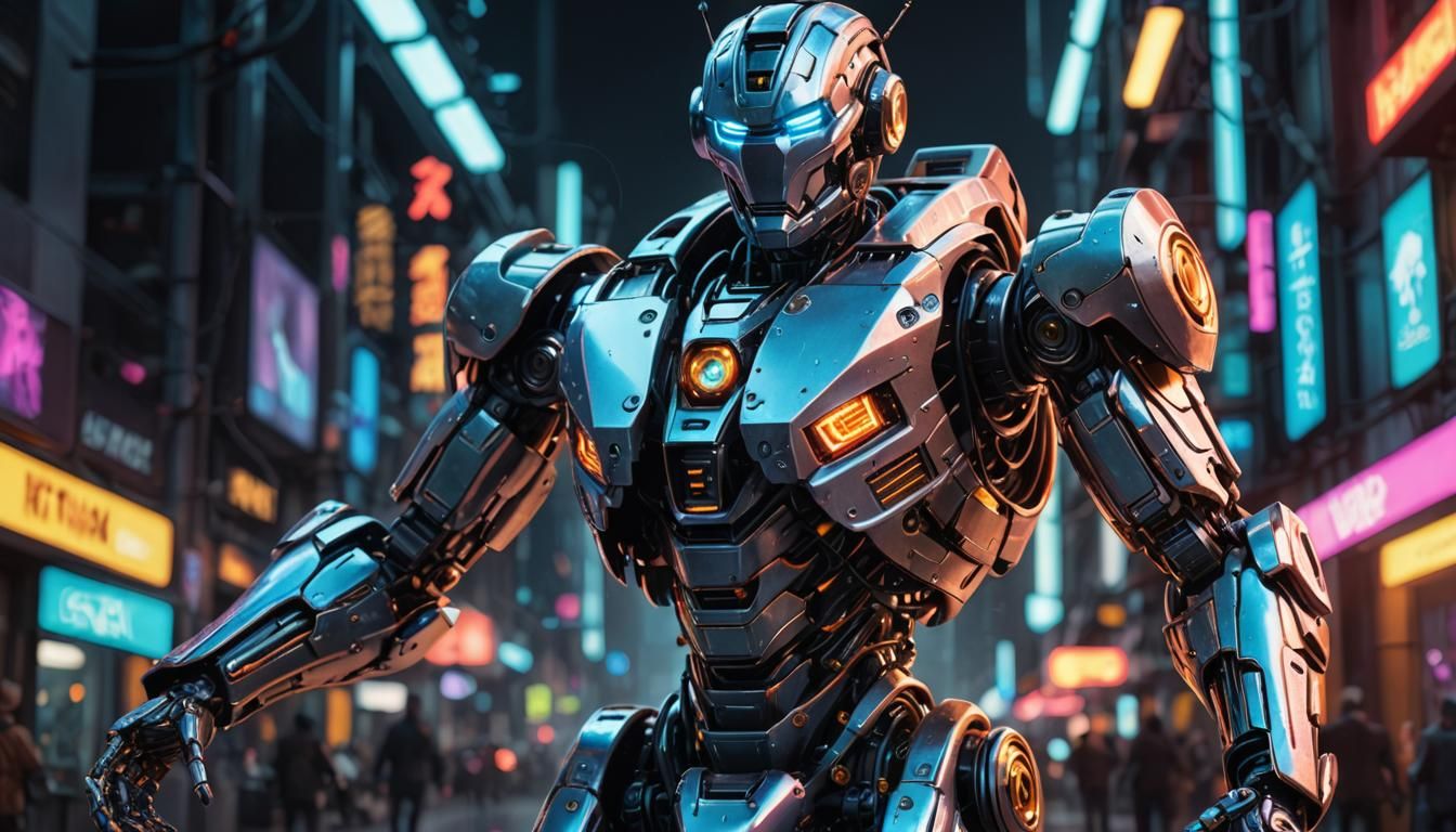 Robot Action Figure with Holographic Glow in Sci-Fi Art