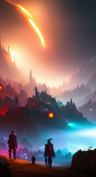 Galactic Adventure in Vibrant Fantasy Art Style