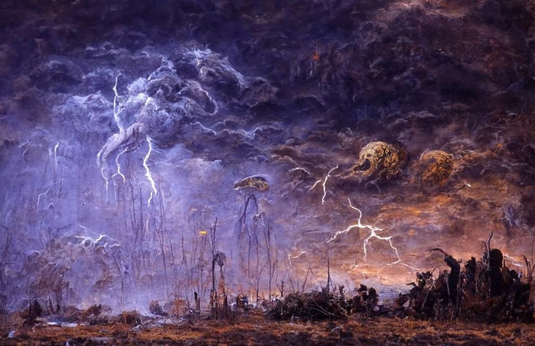 Alien World Storms: A Sci-Fi Charcoal Illustration
