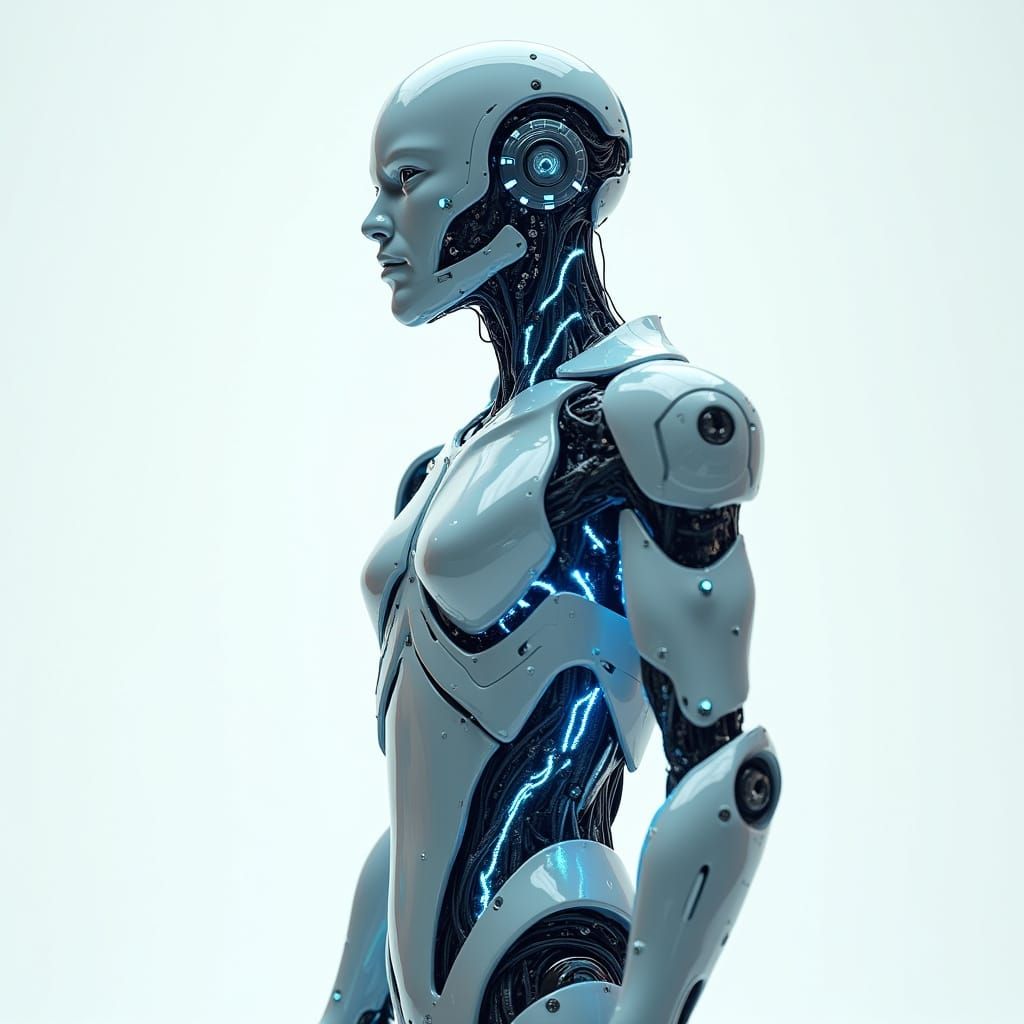 Cyberpunk Android Robot on White Background