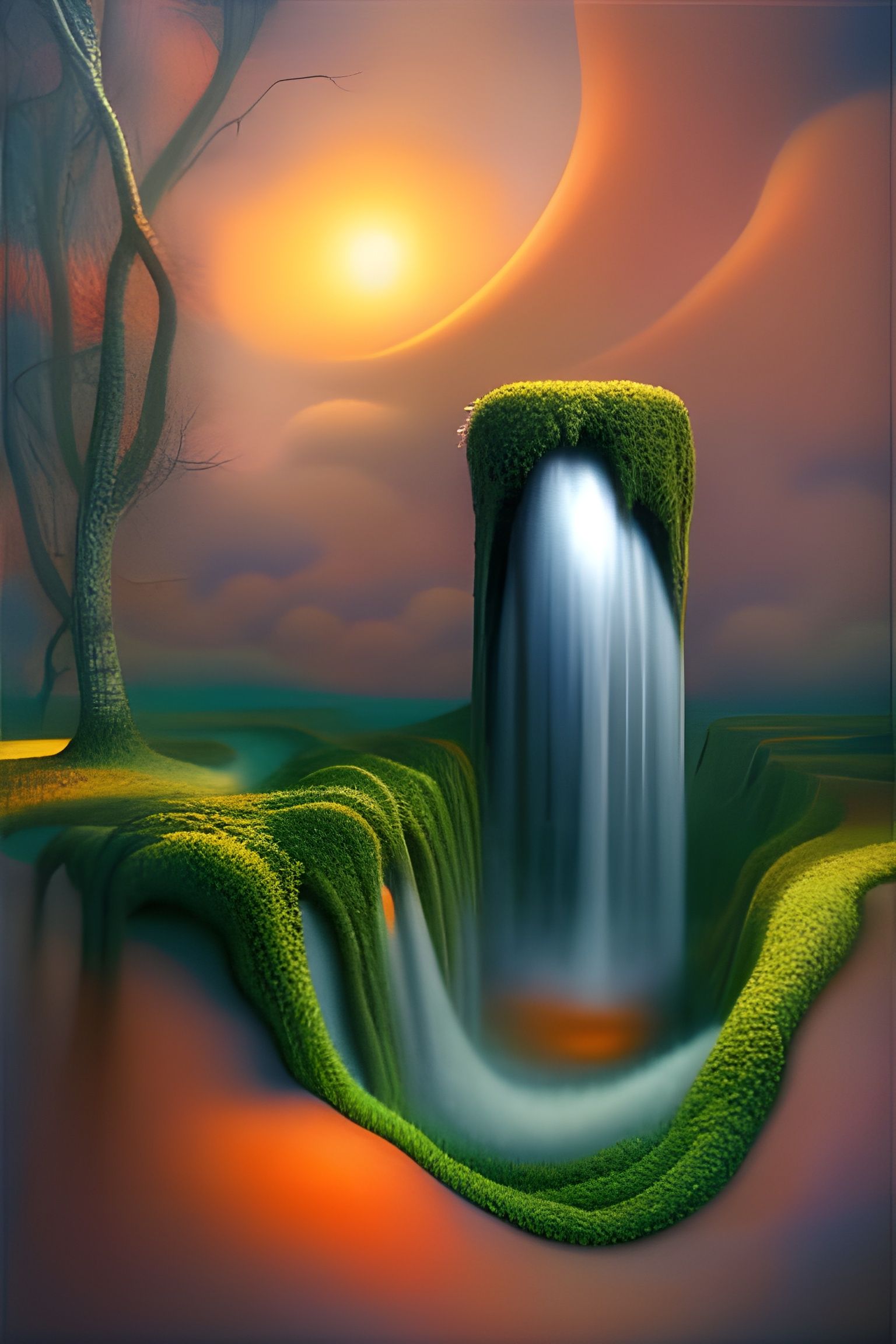 Surreal Landscape with Brain Trees