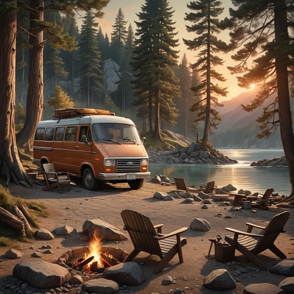 Lakeside Campfire at Sunrise with Ford Transit