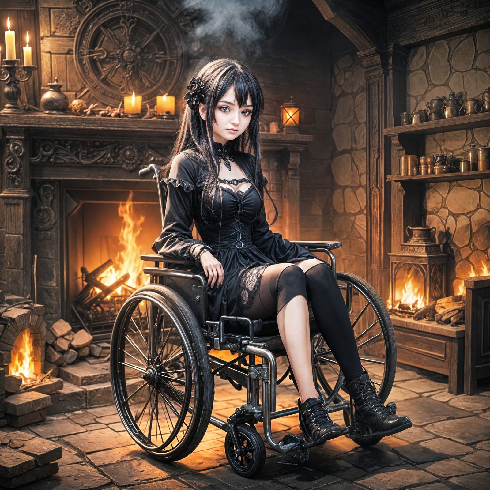 Gothic Girl in Wheelchair by Hearth, Anime Style