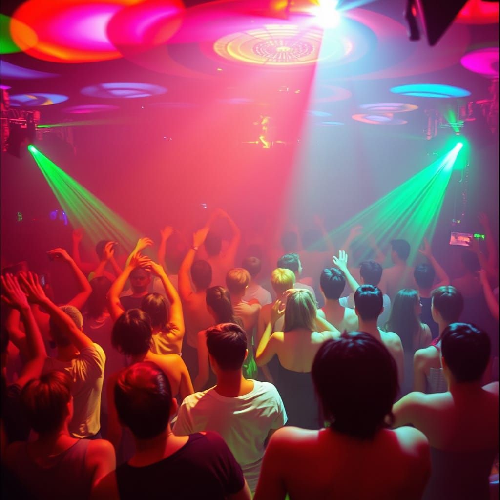 Vibrant Disco Floor in a Swirling Psychedelic Dream