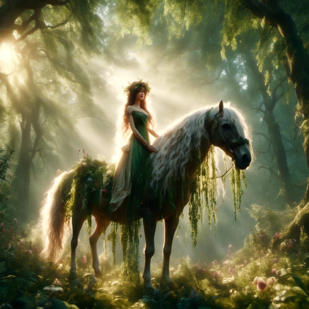 Hyperrealistic Centaur in Magical Forest, Digital Art