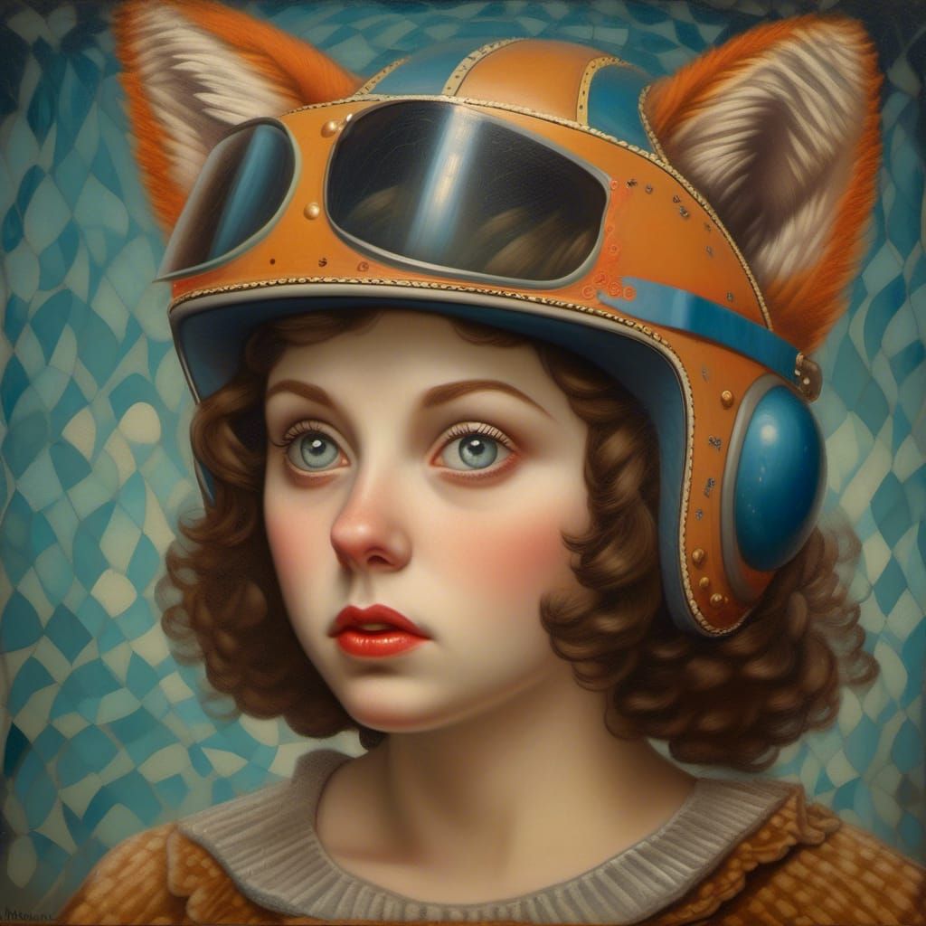 <lora:Astral Illusionism:1.0> Maria's roller rink; portrait: roller skater:wide eyes with heterochromia,brown medium-lon...