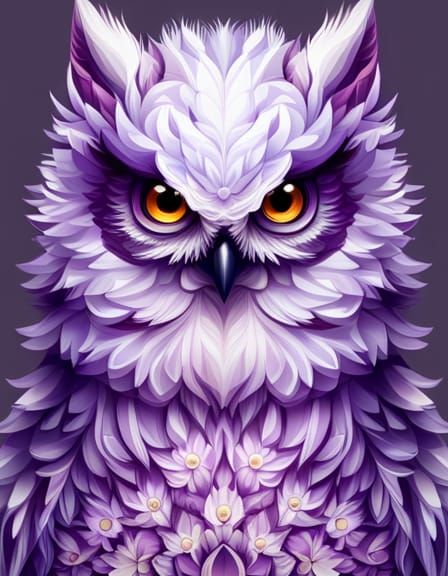 Cute Blue Owl with Fractal Flowers in Pixel Art