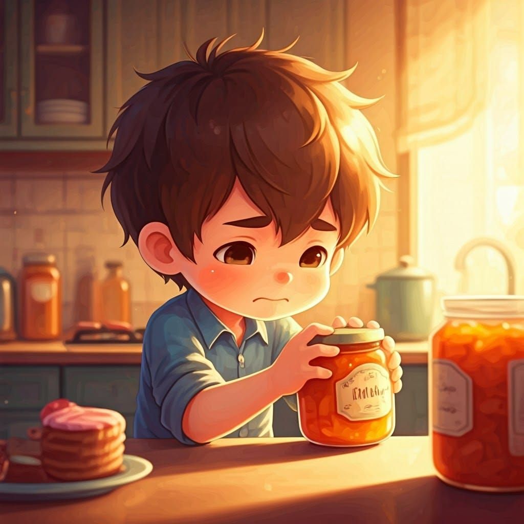 Chibi Art: Boy Struggles with Marmalade Jar