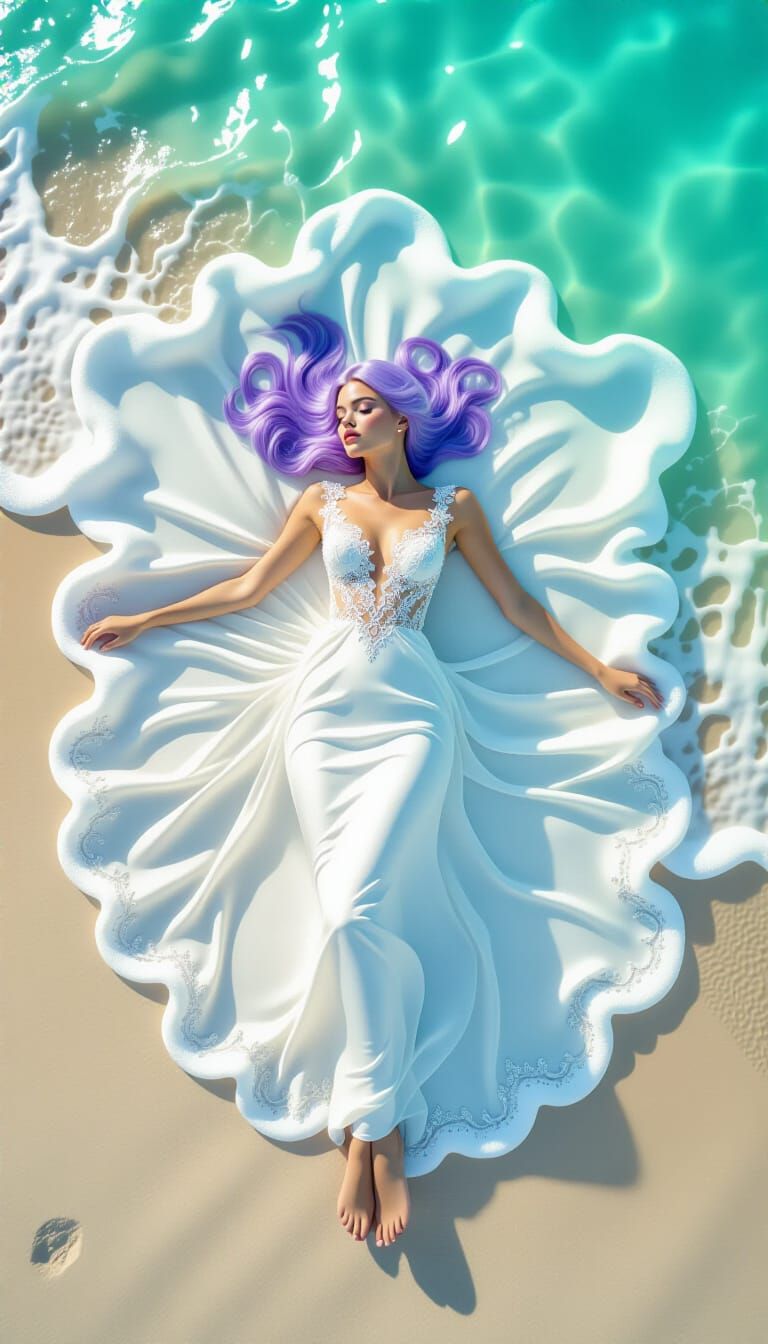 Ethereal Woman on Sea Foam Butterfly Pattern