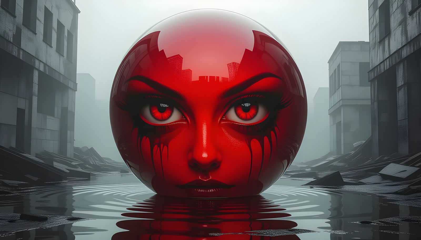 Reflective Crimson Bubble of Grotesque Eyeballs