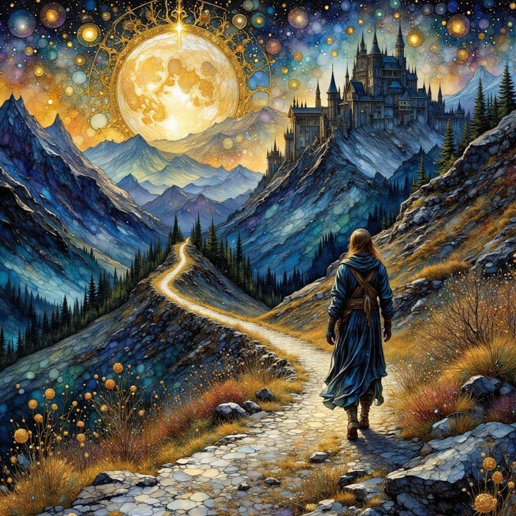 Gothic Castle at Night in Impressionist Style