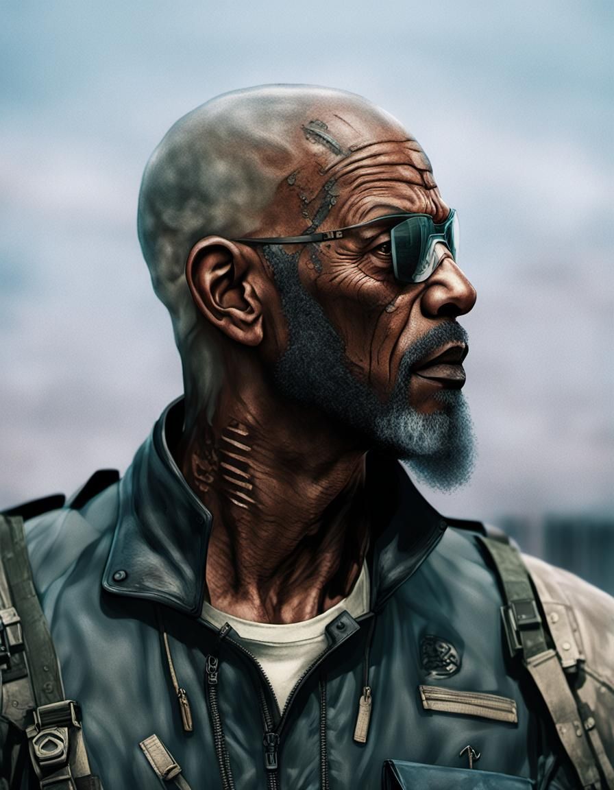 Cyberpunk War Veteran with Cybernetics and Scars