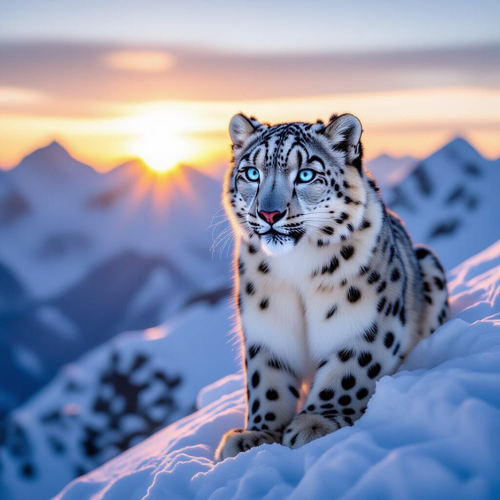 Snow Leopard on Snowy Peak in Wildlife Realism Style