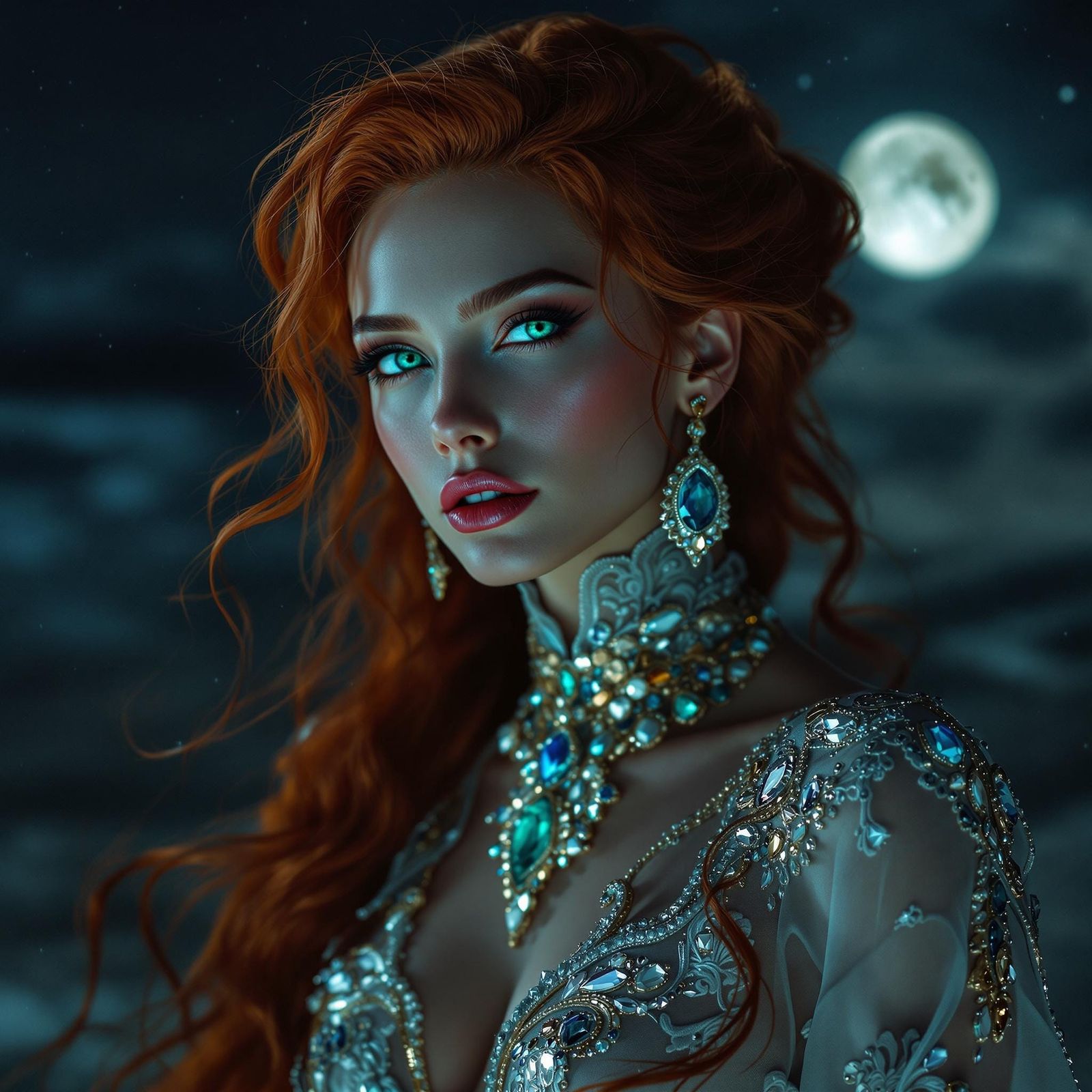 Beautiful Lady with Red Hair in Cinematic Style