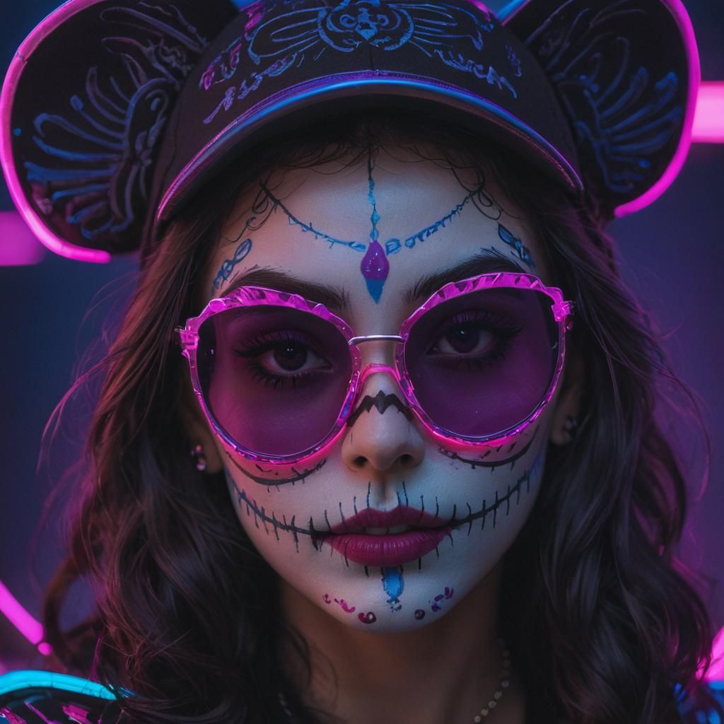 Neon Catrina Portrait in Synthwave Style