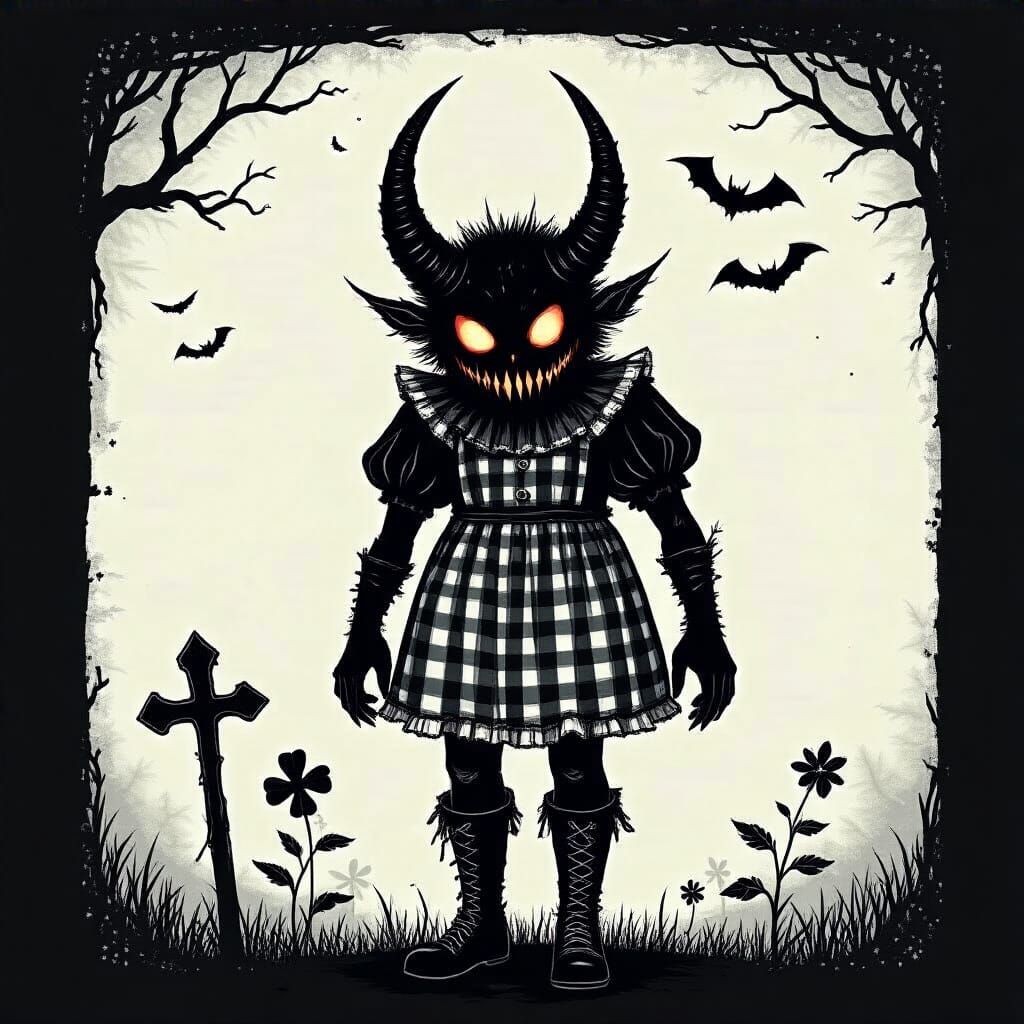 Grimdark Scene in Gingham Print