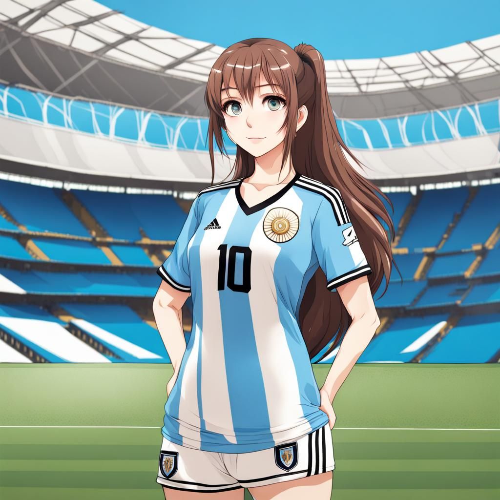 Anime Girl in Argentina Jersey at Soccer Stadium