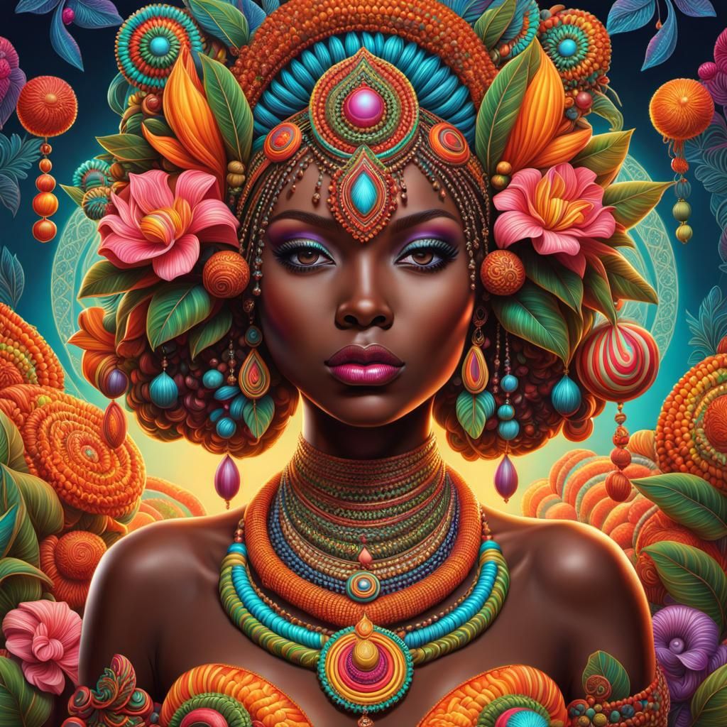 Colorful Candy Art Woman with Filigree Designs