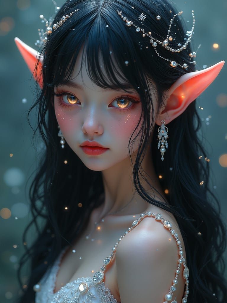 Ethereal Elf Maiden with Pearls and Diamonds
