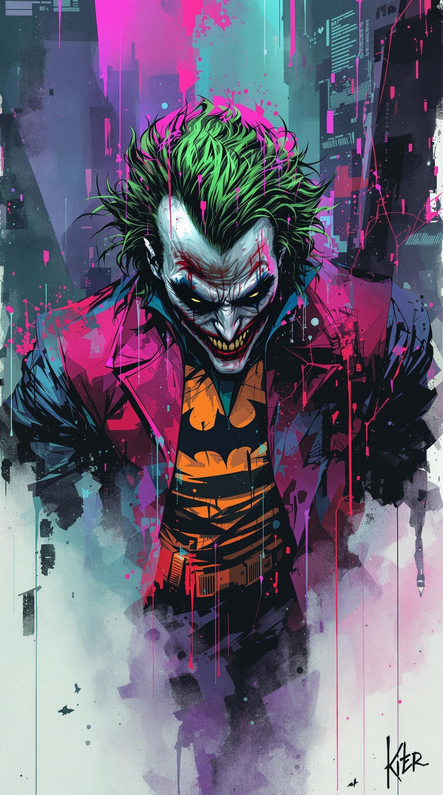 Joker in Cyberpunk Cityscape