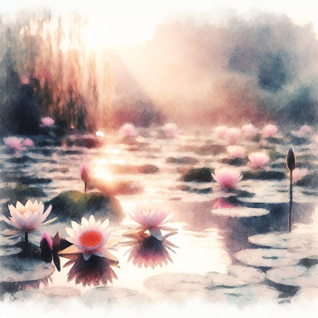 Serene Nymphaea lotus in Impressionistic Twilight