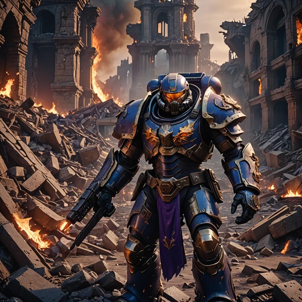 Chaos Marine in Ruins: Dark Fantasy Concept Art
