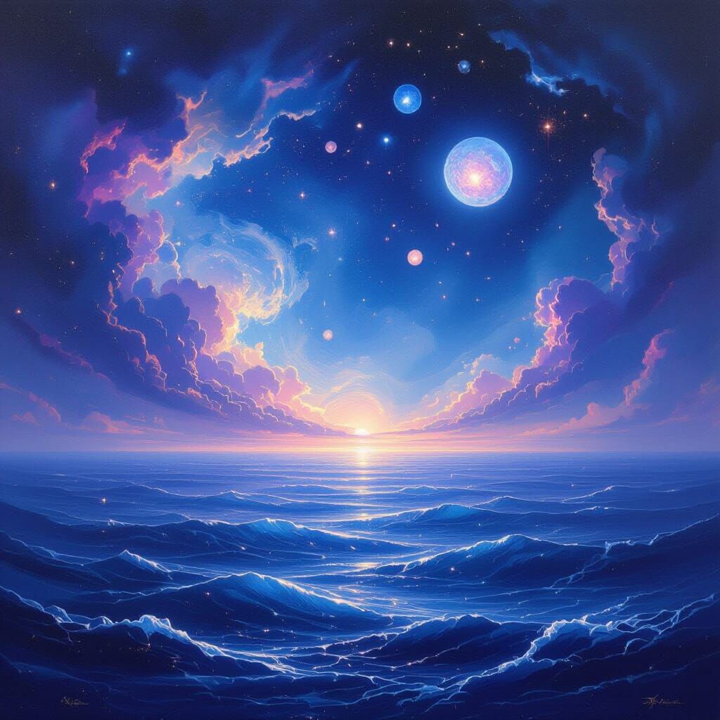 Cosmic Ocean Ethereal Landscape Painting