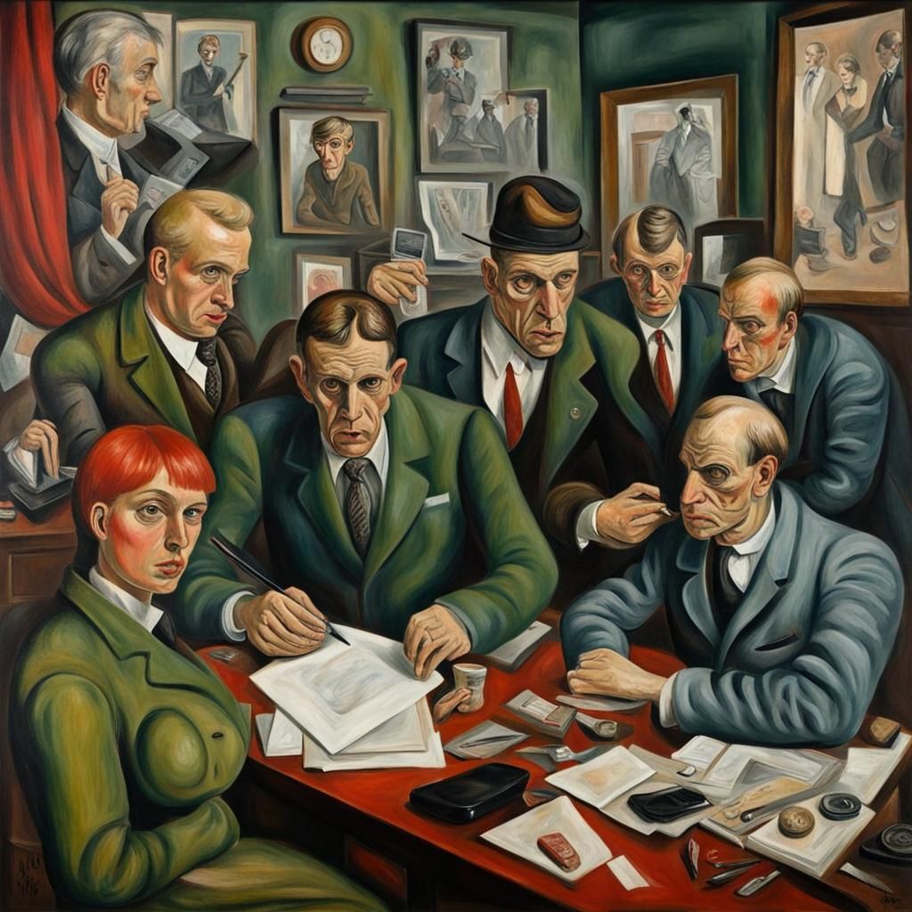 Office Scene in Otto Dix Style