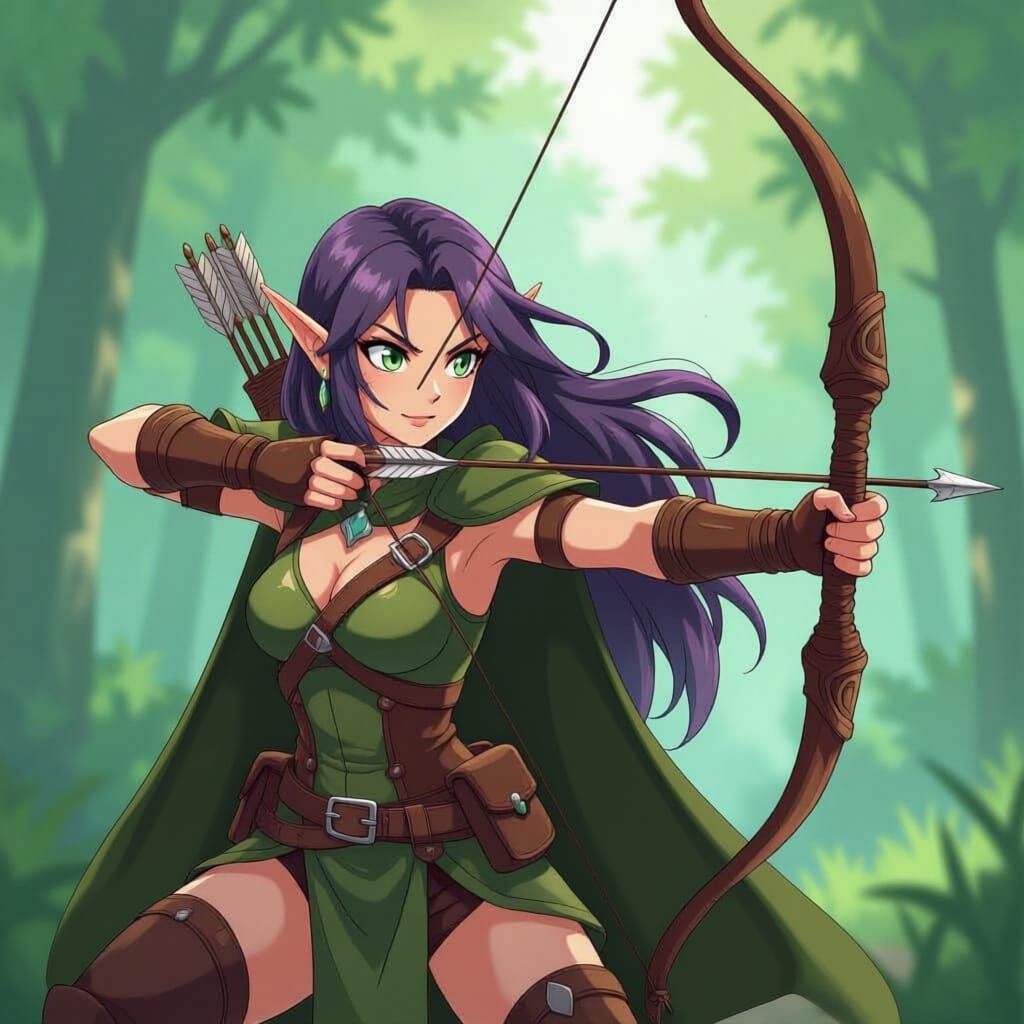 Half Elf Ranger with Giant Spider Companion in Anime Style