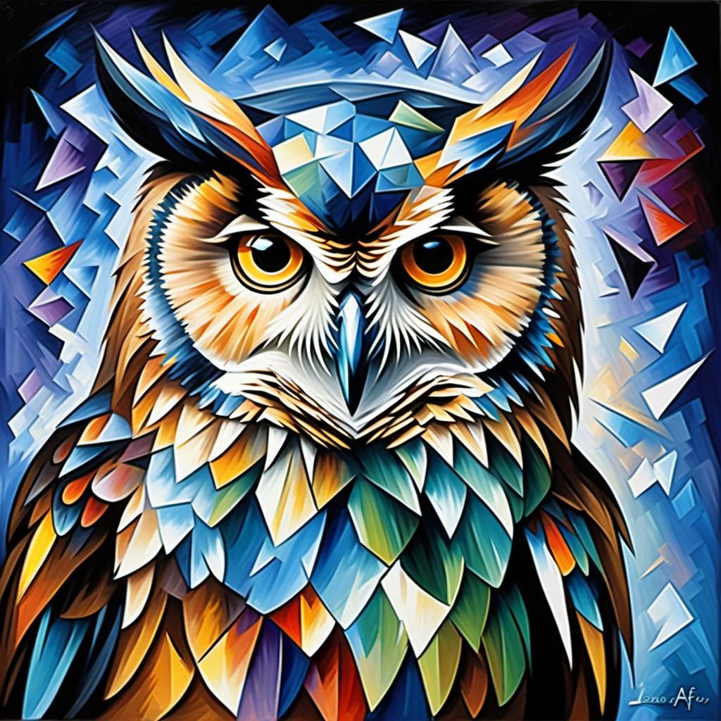 Cubist Owl with Geometric Shapes