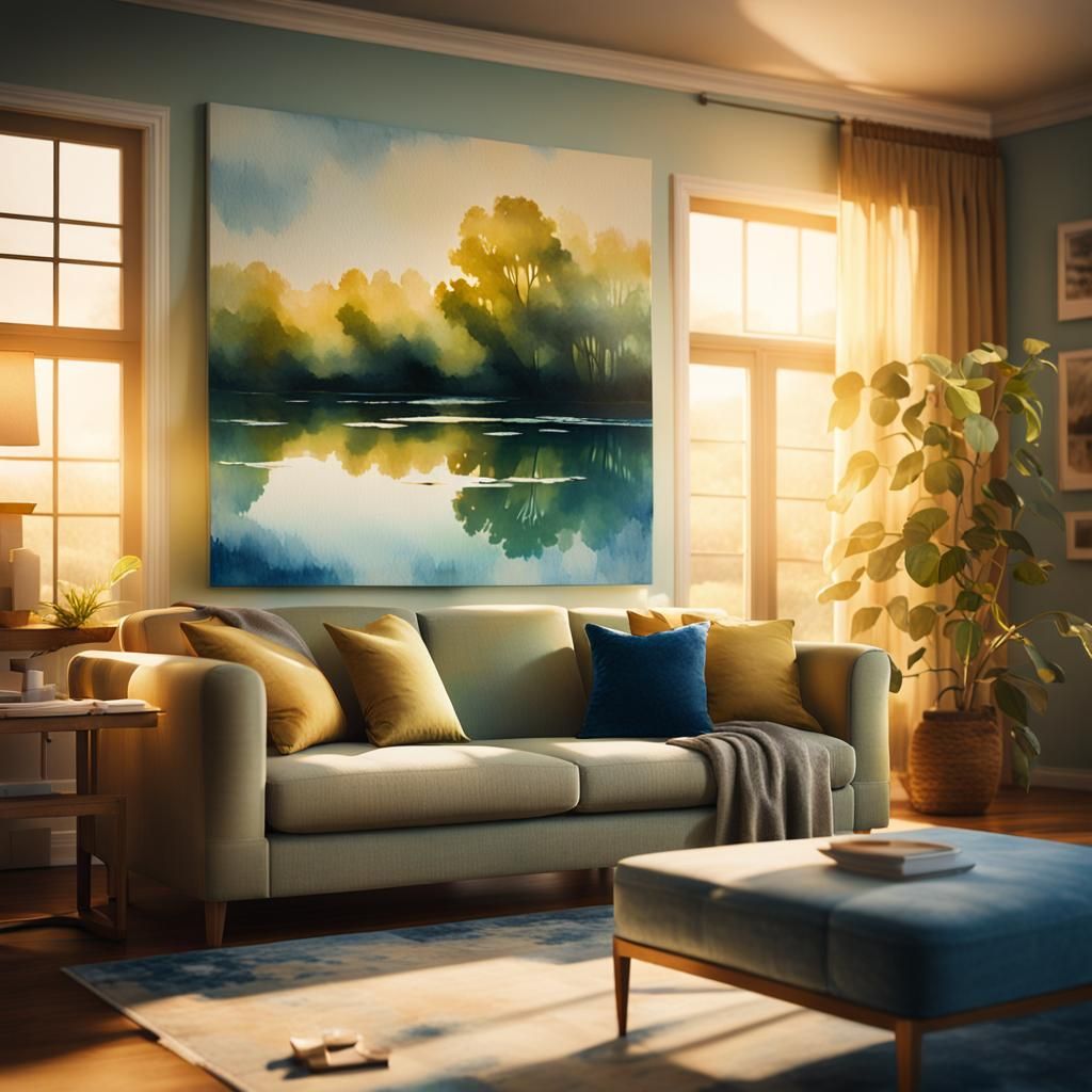 Flooded Living Room with Watercolor Painting