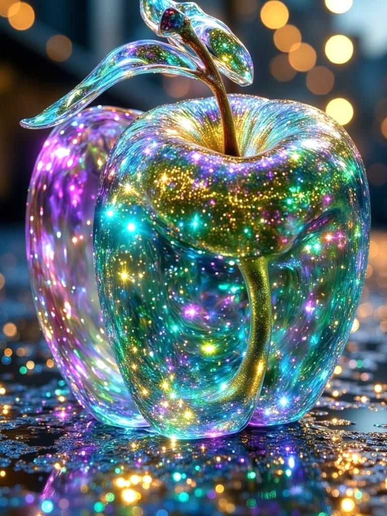Shimmering Multicolored Apple in Maximalist Post-Impressioni...