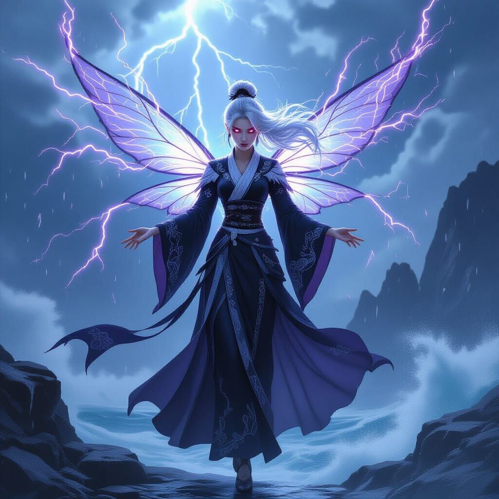 Fierce Lightning Fairy in Stormy Fantasy Art