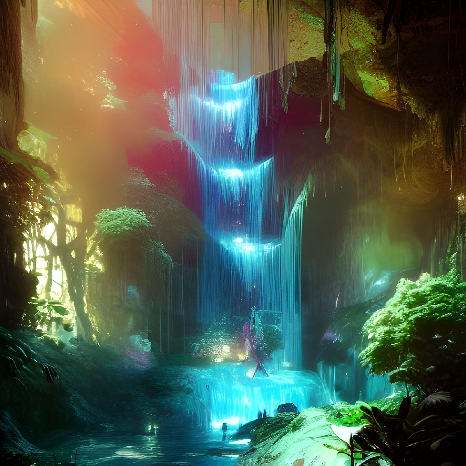 Magical Cosmic Waterfall Flows Into Enchanting Cenote