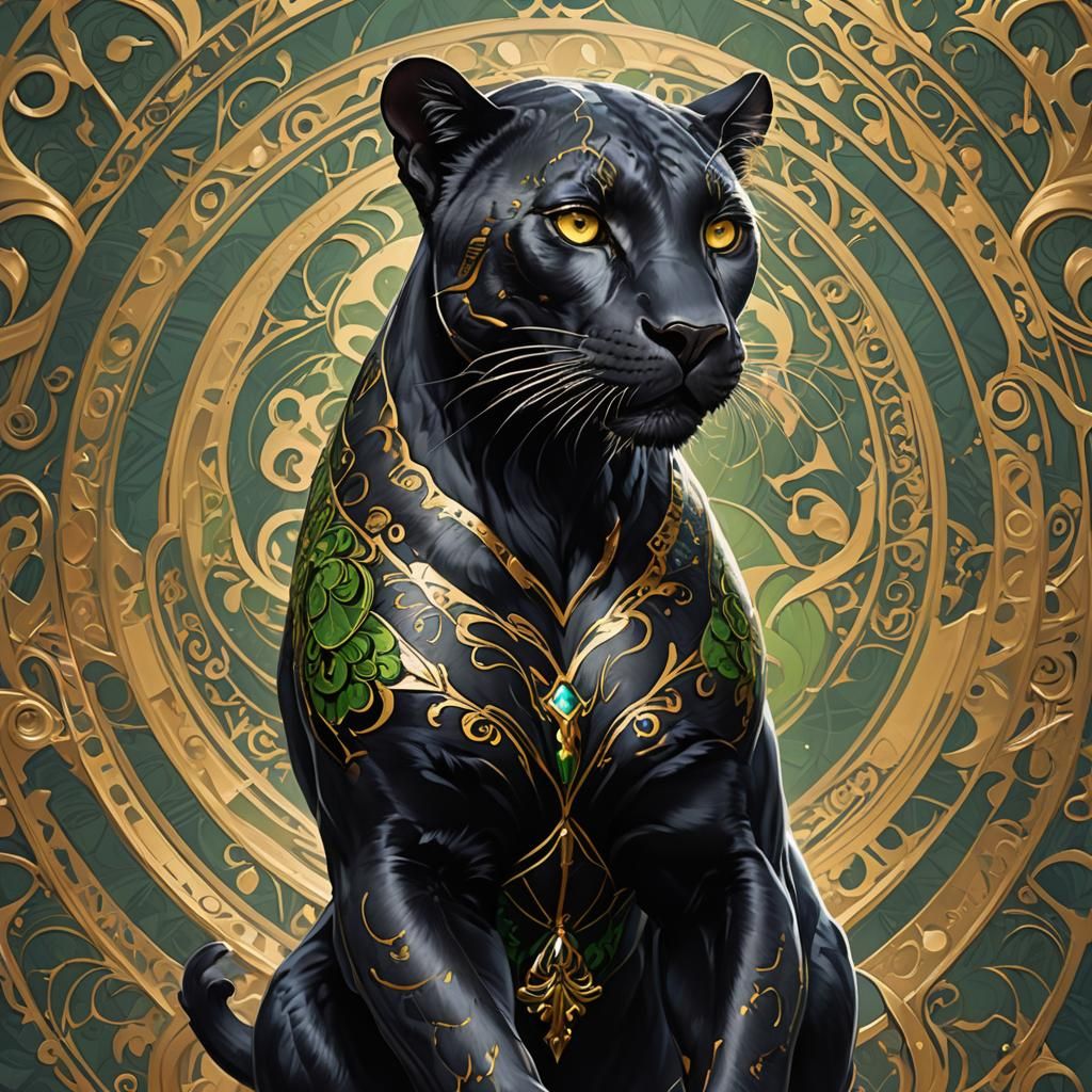 Elegant Black Panther Portrait in Hyperrealistic Style