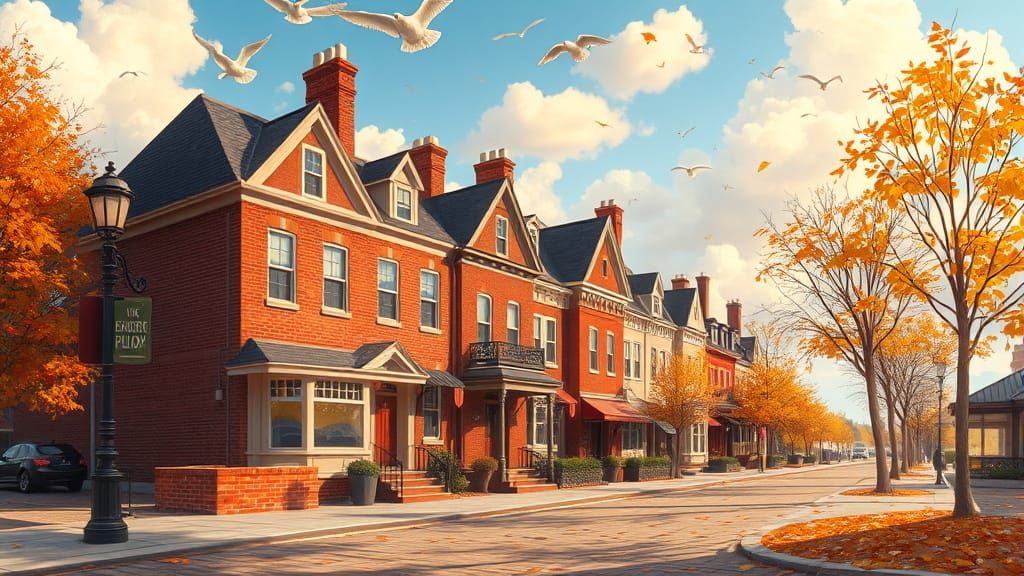 Charming Brick Townhouse on Autumn City Street