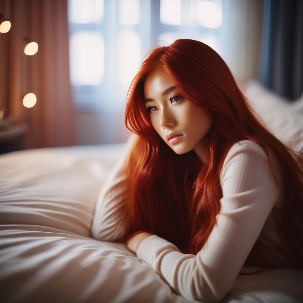 Beautiful Japanese Girl in Pastel Colored Room