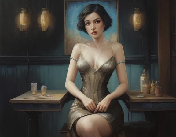 Dystopian Retro Woman: Art Deco Expressionist Painting