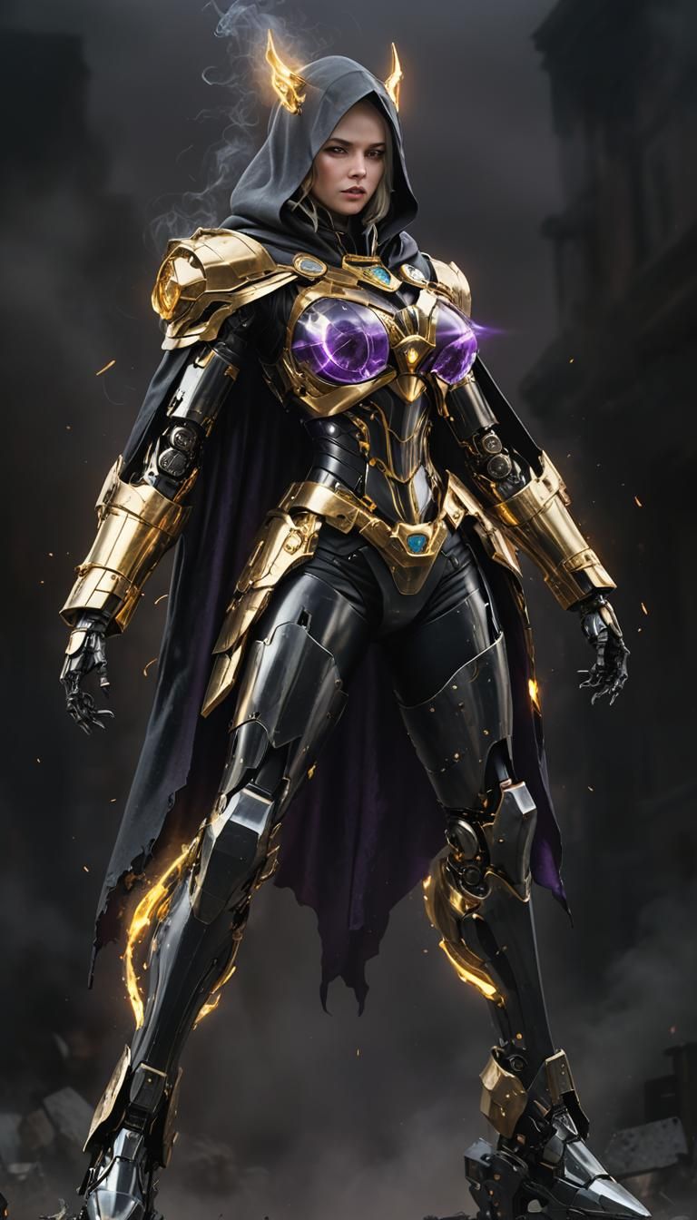 Robotic Wizard Casting Magic in Dark Fantasy Art