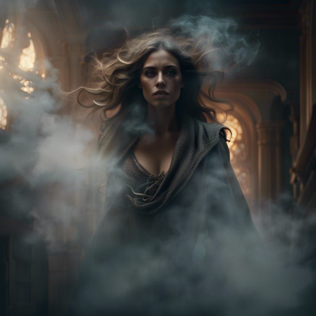 Mystical Woman Disappearing in Smoke: Digital Matte Painting