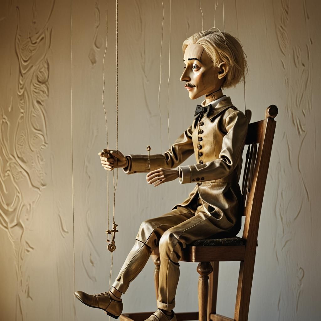 Surreal Wooden Marionette with Long Nose