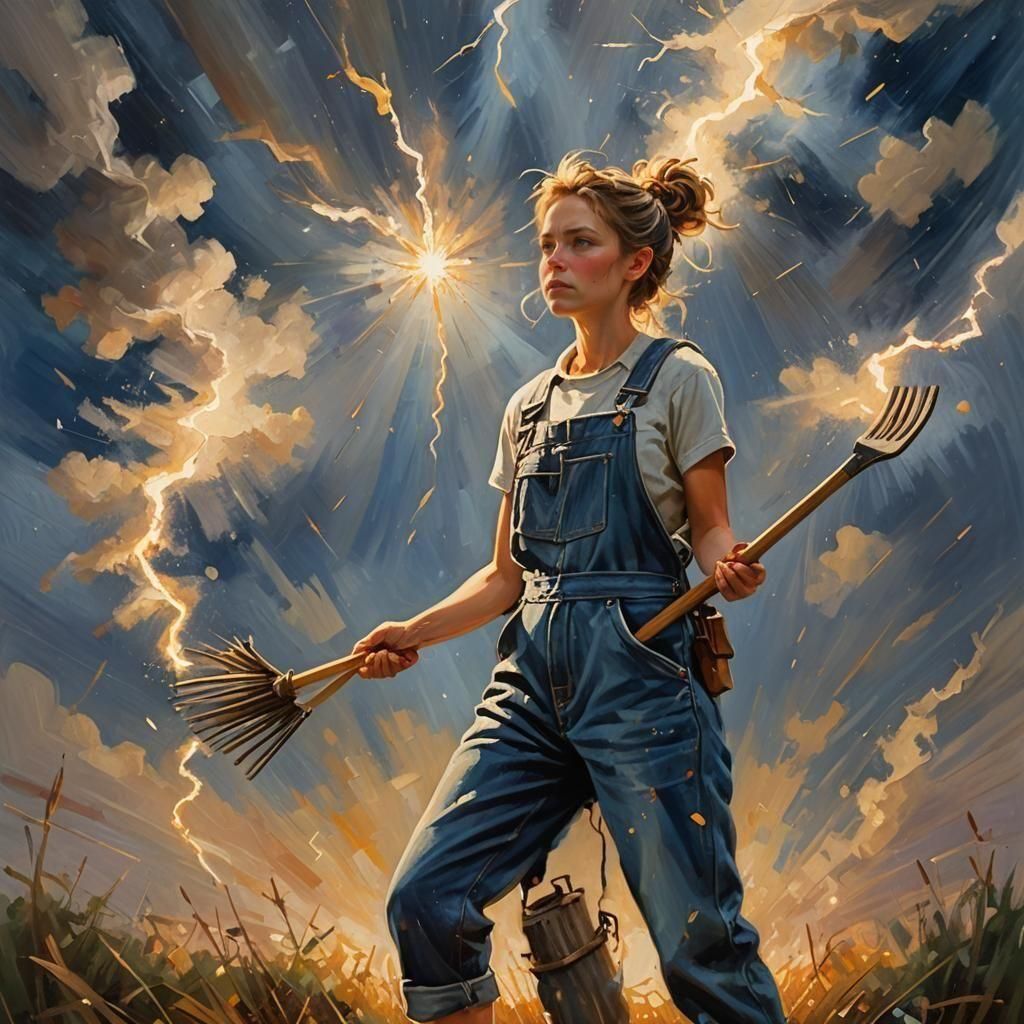 Melissa's Chores Interrupted by Celestial Lightning, Oil Pai...