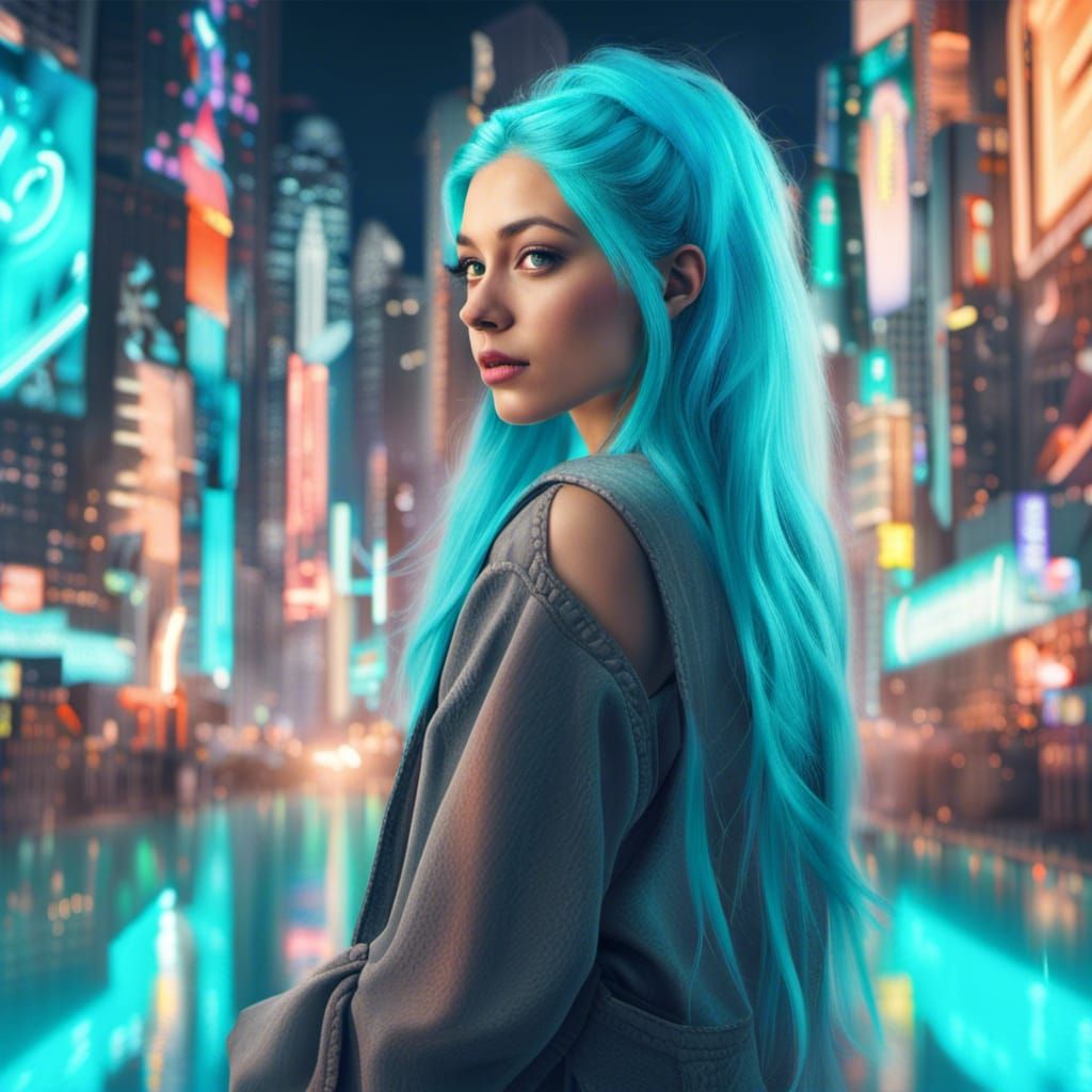 Futuristic Painter in Neon Cityscape
