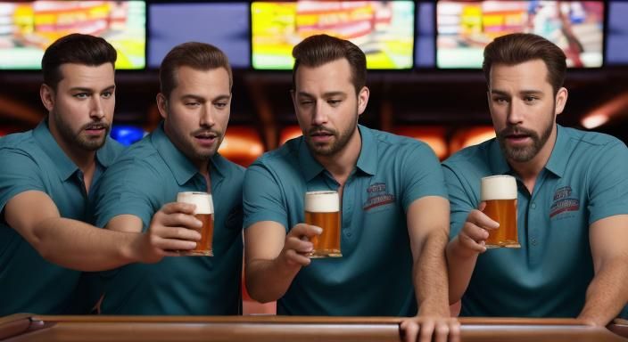 Men Drinking Beer in Bowling Alley, Realistic 4K