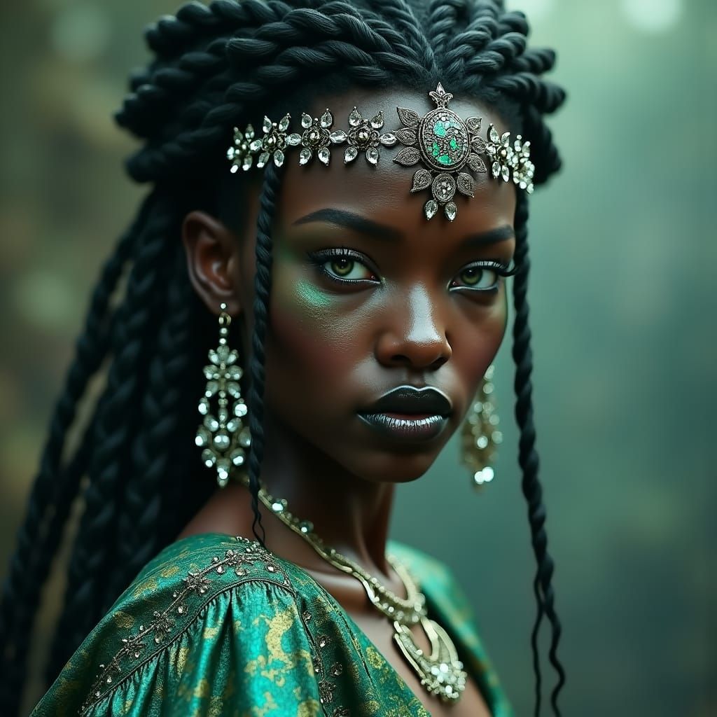 Mystic Woman with Braids in Dark Fantasy Style