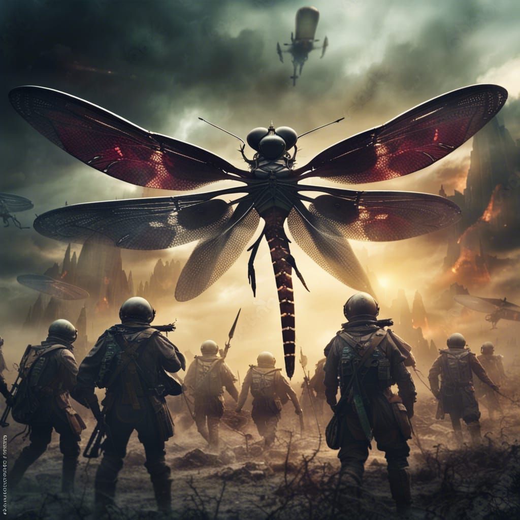 Alien Dragonfly Squad Attack: WWII Poster Art