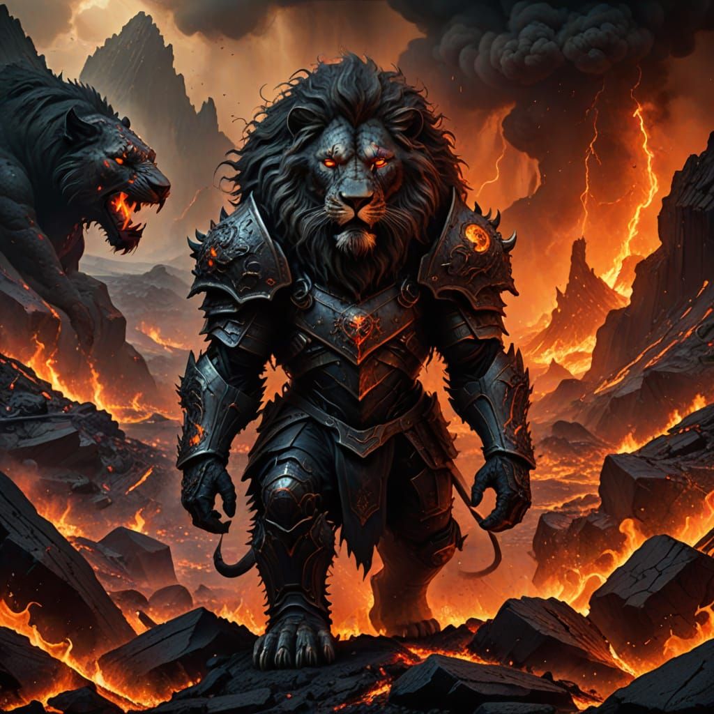 Monstrous Lion Warrior in Apocalyptic Dark Fantasy Art